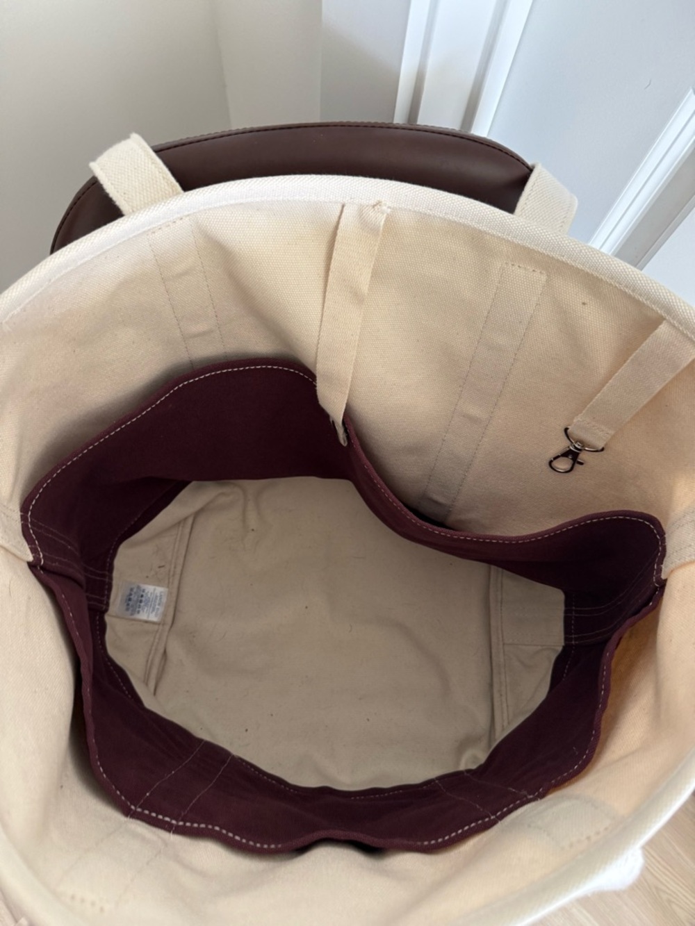 Large Lands End Canvas Tote Bag with Maroon Accents - Picture 3 of 8